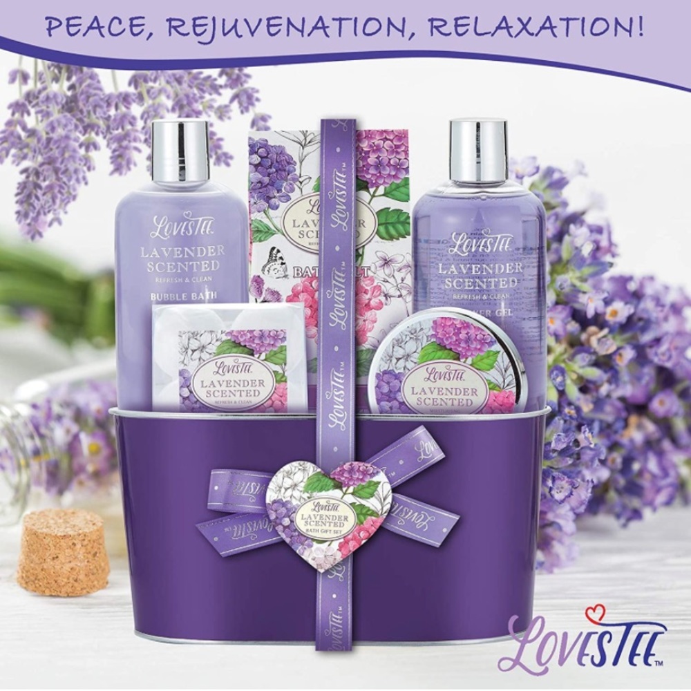 NWT Lovestee Relaxing Lavender 5 piece Spa Bath Gift Set - Mothers Day Gift